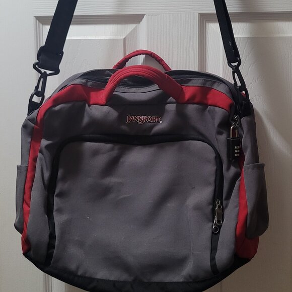 Jan Sport Messenger Computer bag w/padding. Color:Gray/Red - Picture 1 of 14